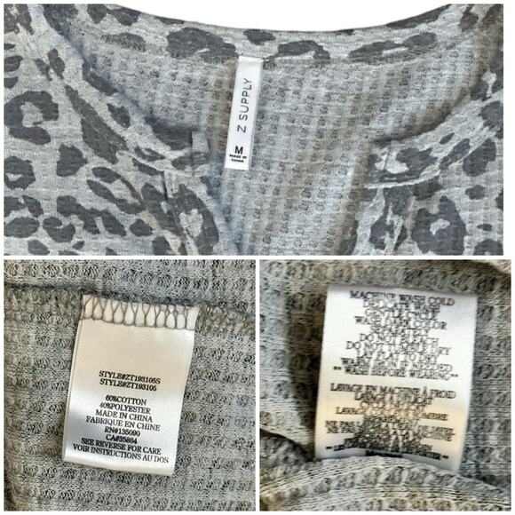 #T82 Z Supply Split Neck Thermal Top Leopard Print SZ M $69 - Picture 12 of 14